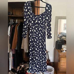 Women’s reformation midi slit square neck dress blue and white worn 2x US women6